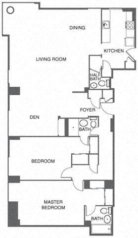 Floor plan for 2 beds, 2.5 baths